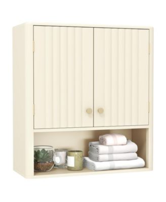 Bathroom Wall Cabinet with Fluted Doors Adjustable Shelf Open Storage Cube