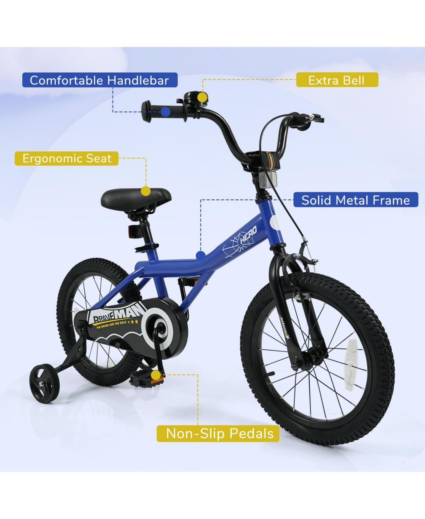 Детская игрушка Mecale 12-Inch Kids Bike With Removable Training Wheels, Adjustable Seat and Handlebar, от 3 лет, цвет: Синий — фото 8