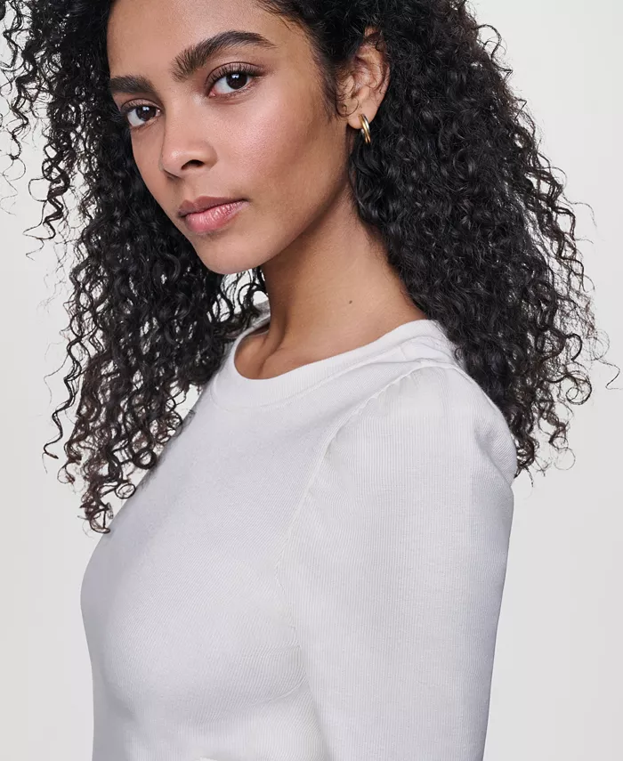 Women's Asymmetric Hemline Puff Elbow-Sleeve Top - thumbnail 6