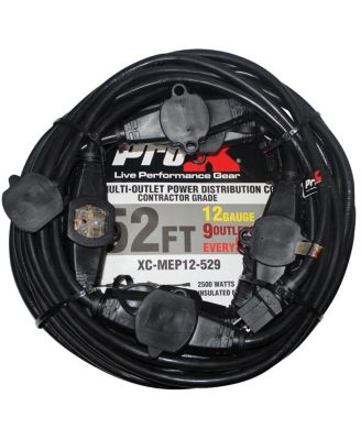 XC-MEP12-529 52' 110V Male to 9 Socket 110V Female Power Cord 9 Outlet 12/3 Extension Cord