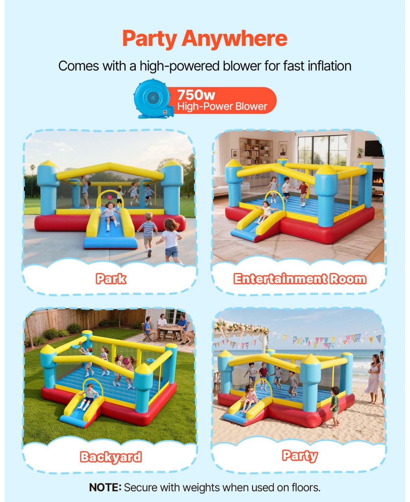 Детская игрушка Mecale Inflatable Bounce House 14.7 x 13.8 Ft with Basketball Hoop, Ages 3, цвет: Синий — фото 5