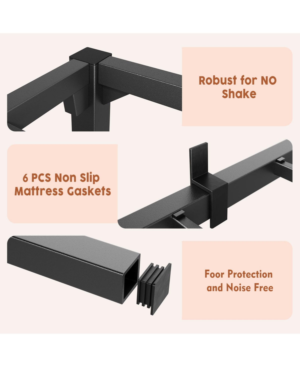 homfan Heavy Duty Metal PlLow Profile 14 Inch, Iron Slats and Legs, No Box Seasonal Needed, Quiet and Non-Slip,Under Bed Storage
