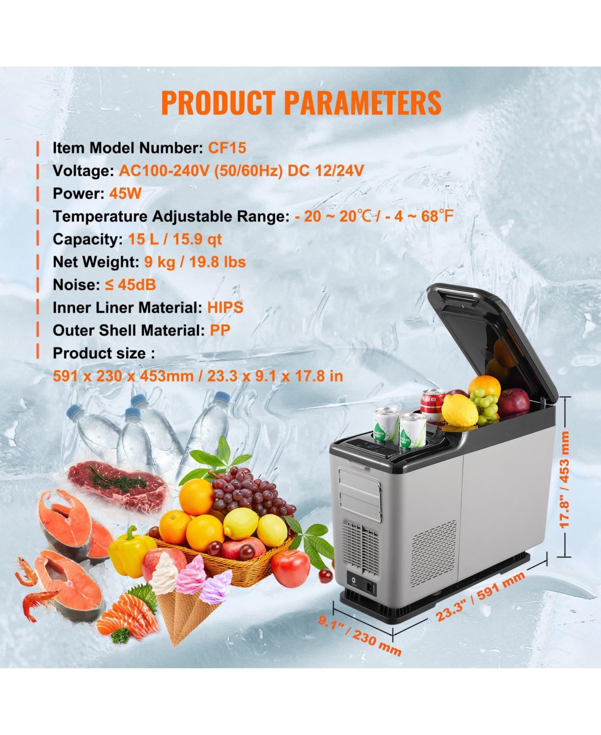 Mecale 15 Liter Car Armrest Refrigerator 12V Portable Single Zone Freezer