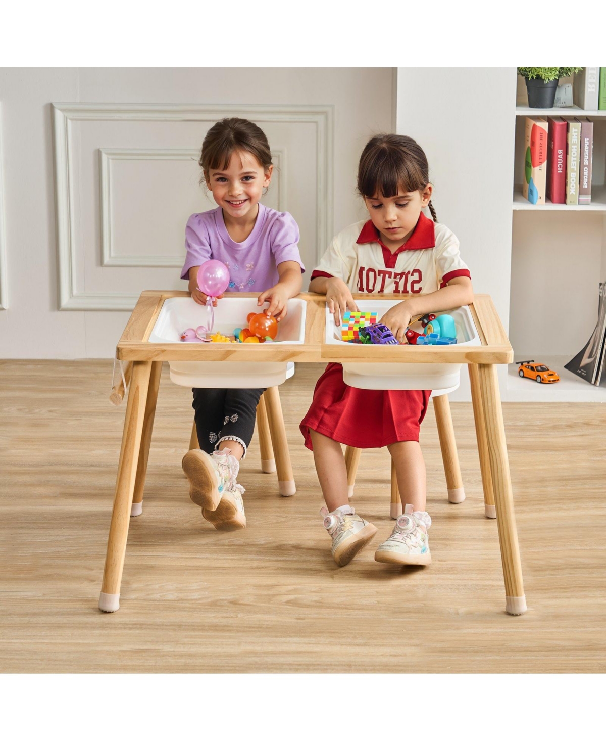 Mecale Wooden Sensory Table and 2 Chairs Set for Toddlers, Ages 3