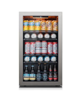 Beverage Refrigerator Cooler, 130 Can Mini Freestanding Beverage Fridge 3color LED with Glass Door for Home/Bar