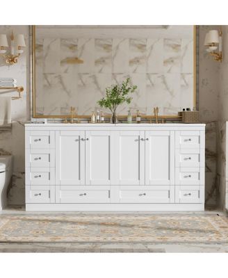 72 Inch Double Sink Bathroom Vanity, Modern Freestanding MDF Cabinet with Soft Close Drawers and Ceramic Sinks for Ample Storage