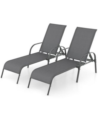 2 Pieces Outdoor Patio Chaise Lounge Chairs with Adjustable Reclining Armrest Fabric