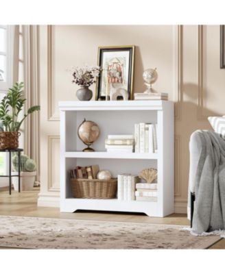 2-Tier Farmhouse Bookshelf, 31.5" Tall Open Bookcase with Adjustable Shelves, 31.5" Wide Storage for Home Office Living Room Bedroom