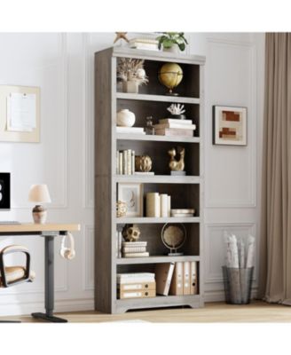 6-Tier Farmhouse Bookshelf, 75" Tall Open Bookcase with Adjustable Shelves, 31.5" Wide Storage for Home Office Living Room Bedroom