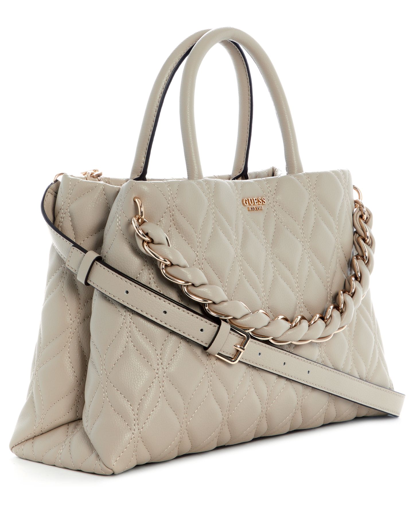 Женская сумка GUESS Maxine Top Handle Large Satchel Handbag, цвет: Бежевый — фото 3