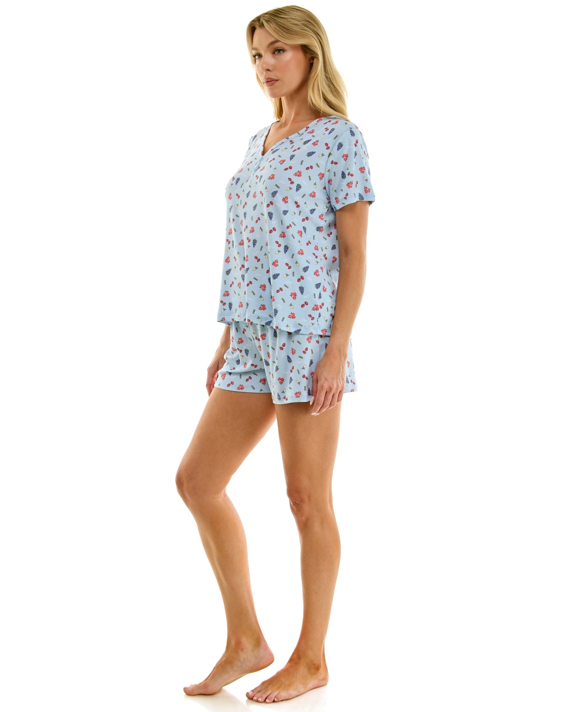 Jaclyn Intimates Women's V-Neck Henley Top and Flared Pajama Shorts, 2-Piece Set