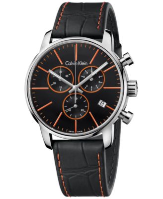 Calvin Klein - Men's Swiss Chronograph City Black Leather Strap Watch 43mm K2G271C1