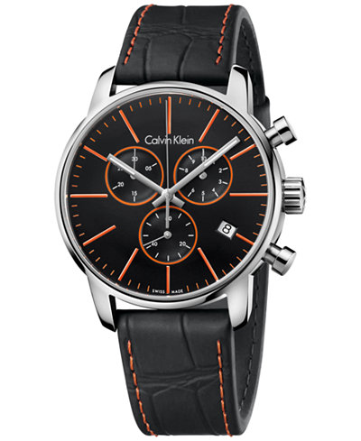 Calvin Klein Men's Swiss Chronograph City Black Leather Strap Watch 43mm K2G271C1