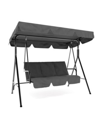 Outdoor Porch Swing with Adjustable Canopy, 3-Seat Patio Swing Chair with Stand Heavy Duty Outdoor Swing Metal Frame Patio Swing
