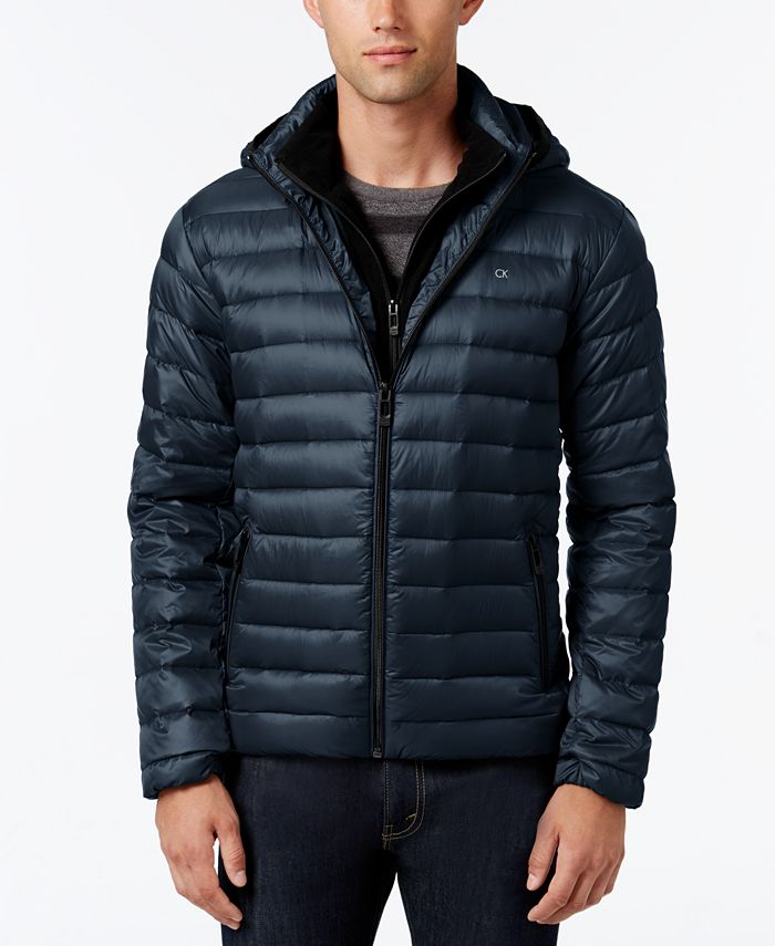 Calvin Klein Men's Packable Hooded with Inner Zip-Up Collar Puffer Coat ...