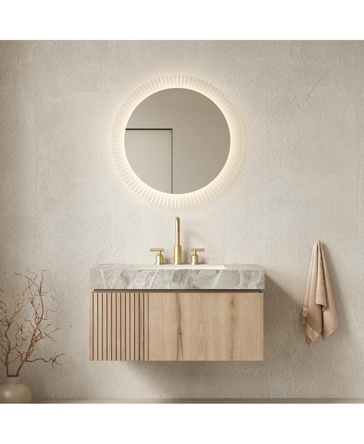 Sillysis 30 Inch Mounted Bathroom Vanity with Sintered Stone Top, 3-Hole Ceramic Sink, Soft Close Storage Cabinet