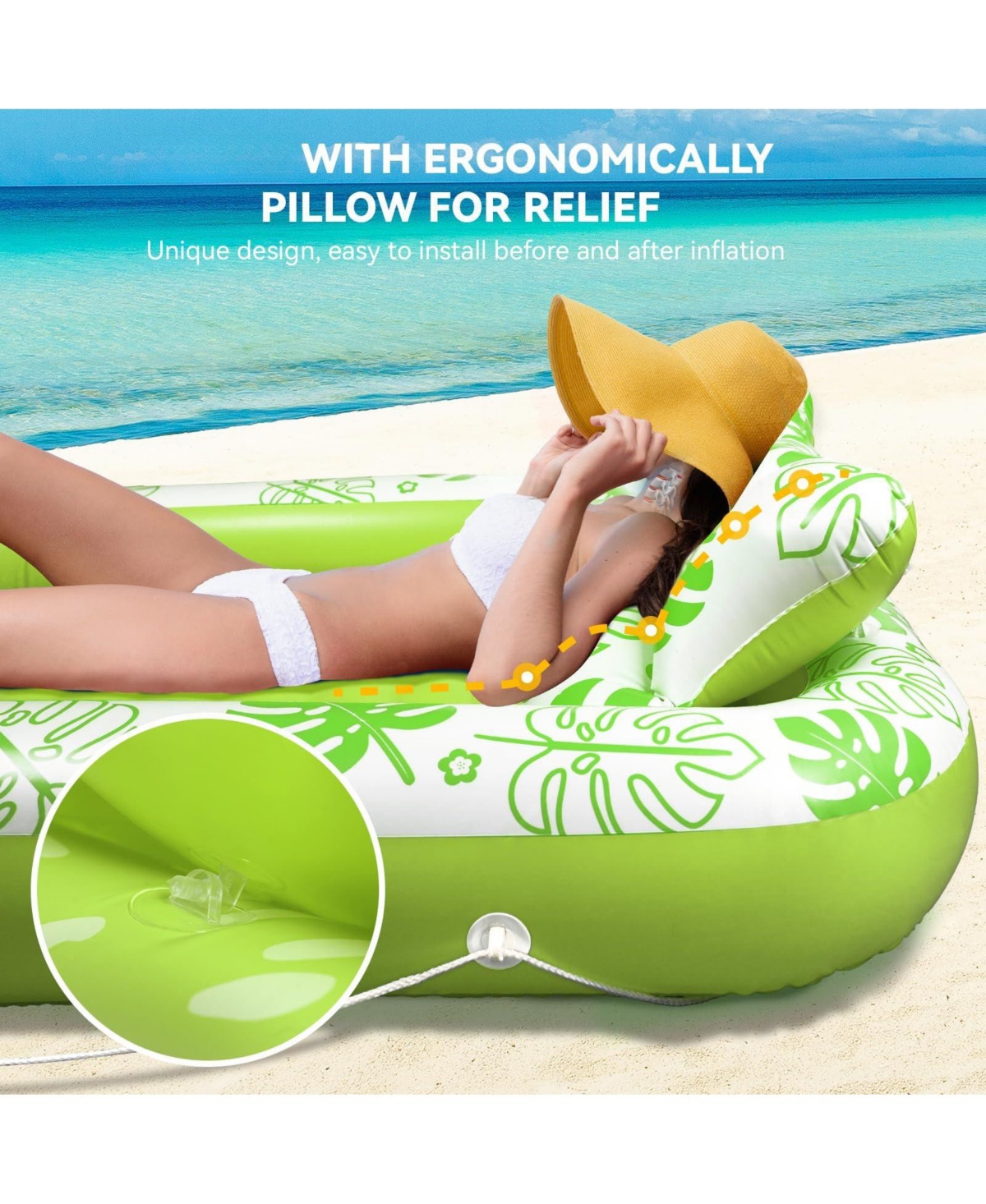 Gnuadz Inflatable Tanning Pool Lounger Float Pillow Sunbathing Bed 71"x47"