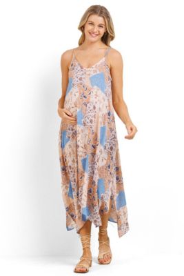 Maternity Floral Midi Dress with Spaghetti Strap and Pockets