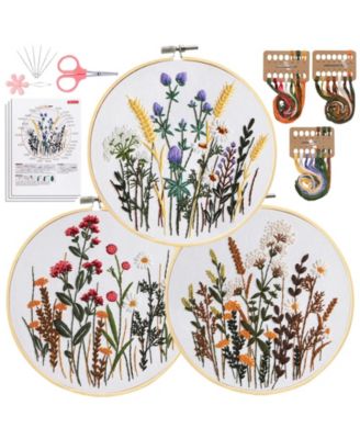 3 Pack Embroidery Kit Beginners Stamped Flower Pattern Video Tutorial