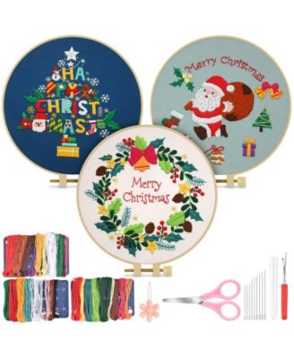 Christmas Embroidery Kit Adults 3 Sets Hoops Threads