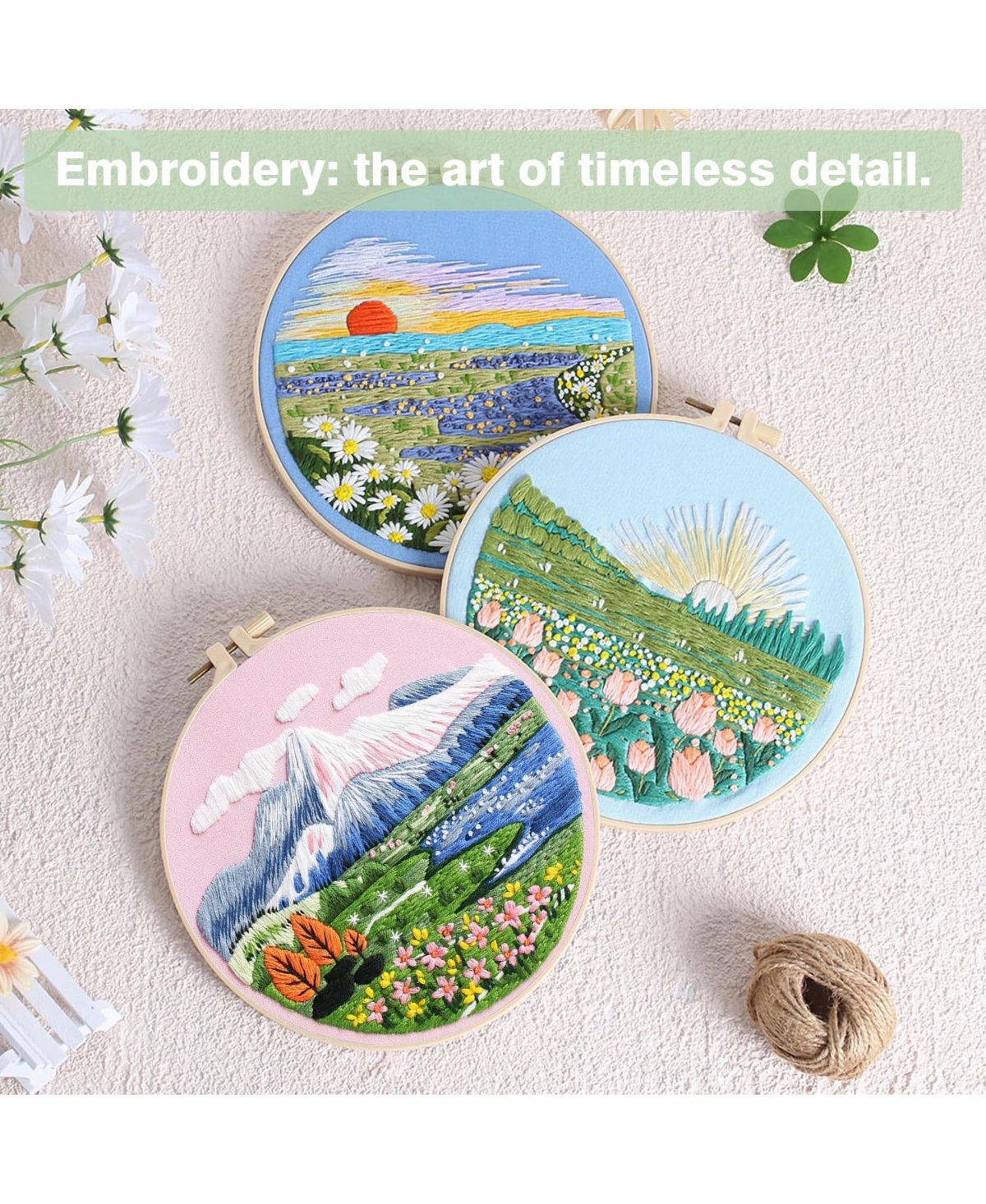Gnuadz Embroidery Kit Floral Sunshine Pattern Diy Hoop Floss Set Of 3