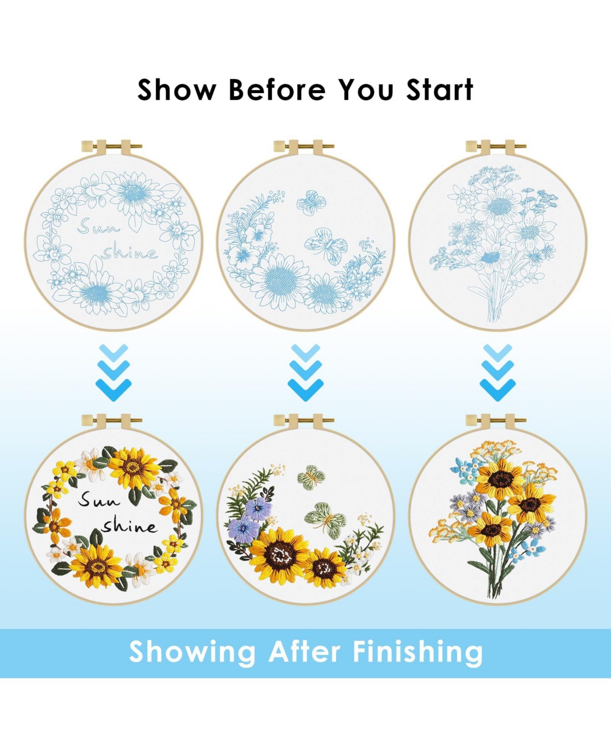 Gnuadz 3 Sets Sunflower Embroidery Kit Cross Stitch Set