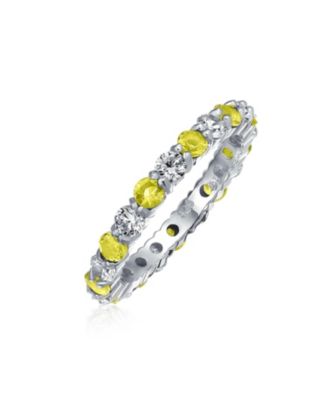 Alternating Cubic Zirconia Stackable CZ Birthstone Eternity Band Ring .925 Sterling Silver