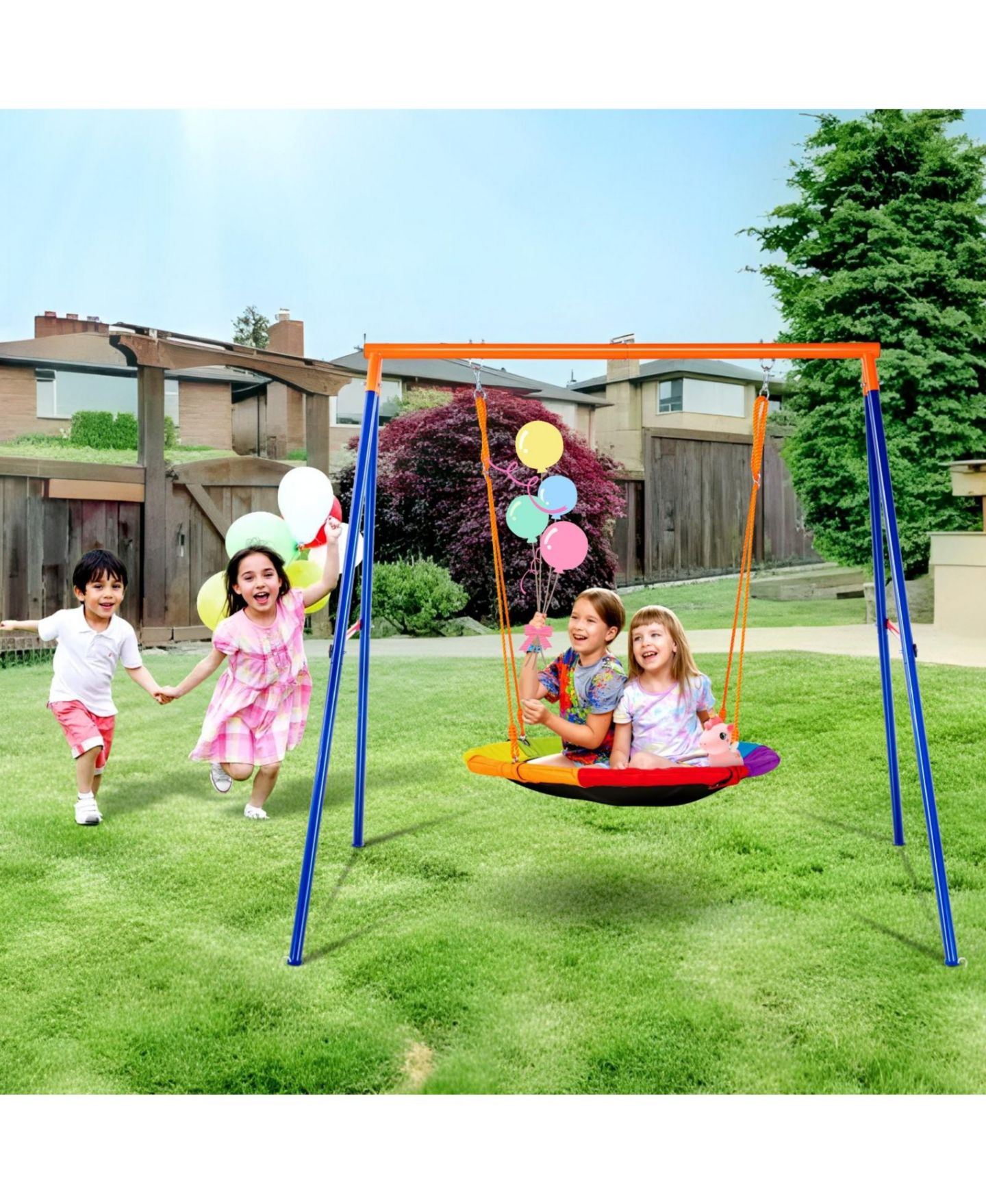 Детские игрушки SUGIFT Backyard Swing Set 440lbs Capacity 40 inch Saucer Swing with Metal Stand, цвет: Синий — фото 9
