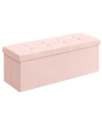 Upholstered Foldable Storage Bench Ottoman with Built-In Footrest