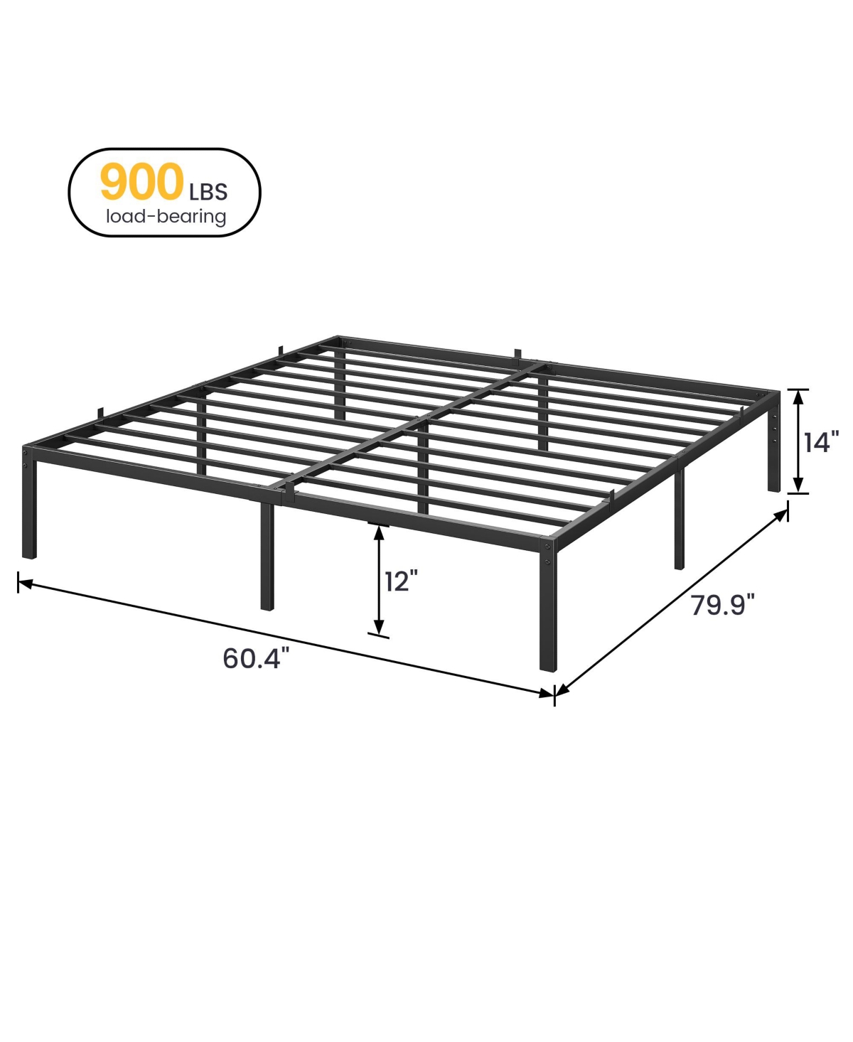 homfan 14Inch Heavy Duty Metal Platform Bed Frame - Sturdy Low Profile Mattress Foundation