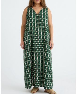 Plus Size Islet Button-Down Linen Maxi Dress