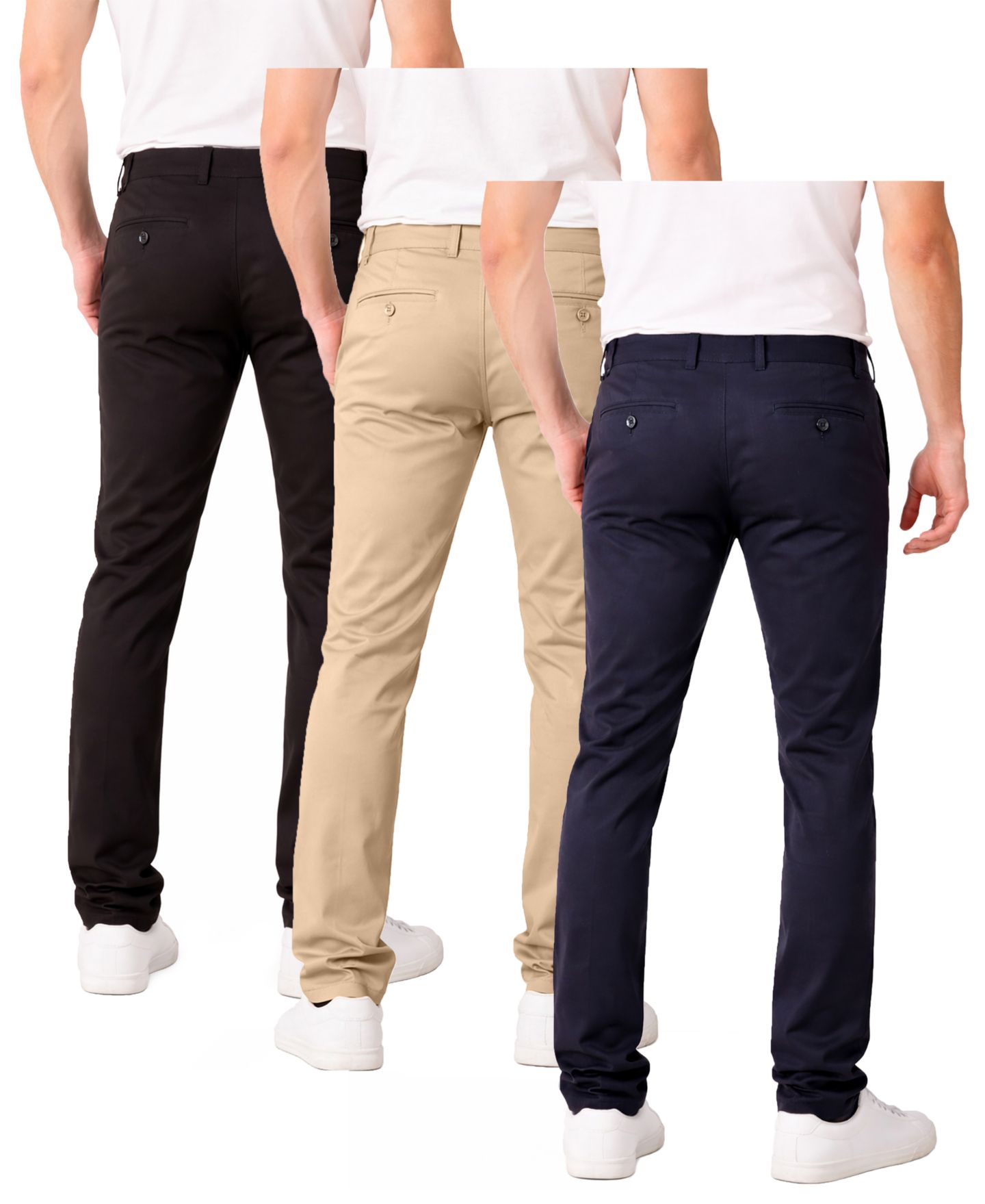 Мужские брюки Galaxy By Harvic Super Stretch Slim-Fit Chino Pants, 3-Pack, цвет: Чёрный / Хаки — фото 3