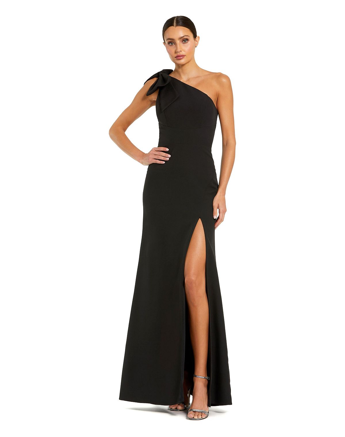 Mac Duggal Petite Crepe One Shoulder Gown With Bow view 1 — MAYCSS fashion products
