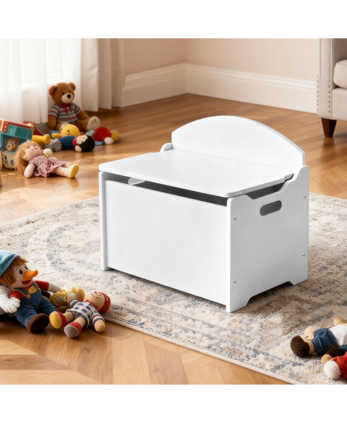 Sugift Kids Storage Bench, Wooden Toy Box with Backrest, Safety Hinge