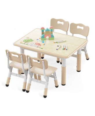 Kids Height-Adjustable Table and 4 Chairs Set with 31.5''W Easy-Clean Top