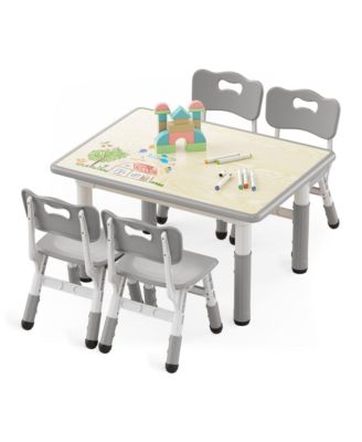 Kids Height-Adjustable Table and 4 Chairs Set with 31.5''W Easy-Clean Top