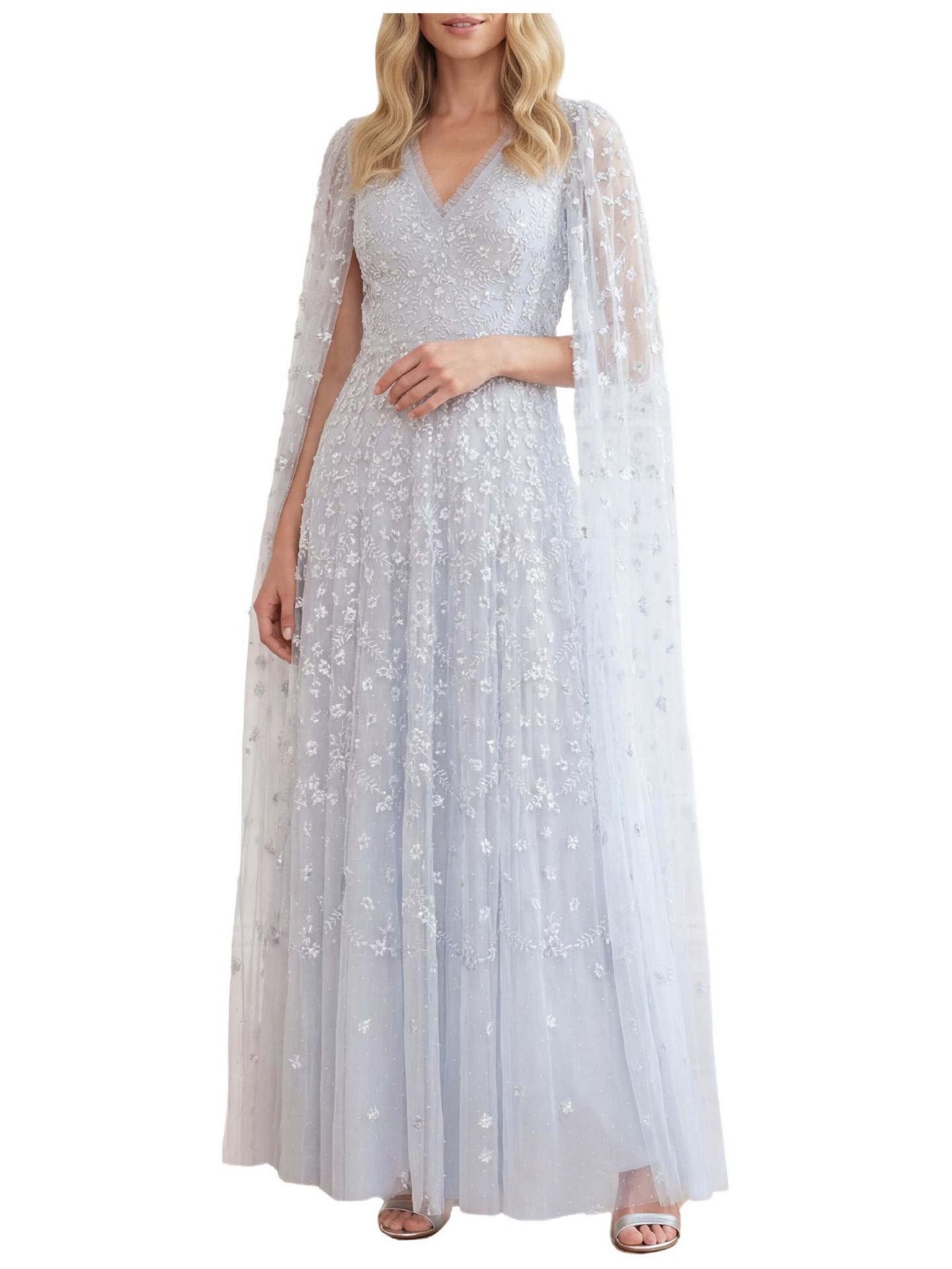 Женское платье Needle & Thread Clover Cape Sleeve Ankle Gown, цвет: Ледяной синий — фото 1