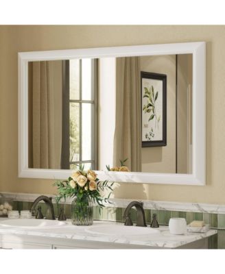 48" x 30" Inch Thick Metal Framed Wall Mirrors for Bedroom, Rectangle Wall-Mounted Mirrors in Matte White