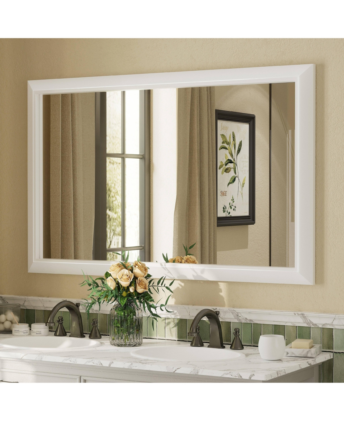 Apmir 48" x 30" Inch Thick Metal Framed Wall Mirrors for Bedroom