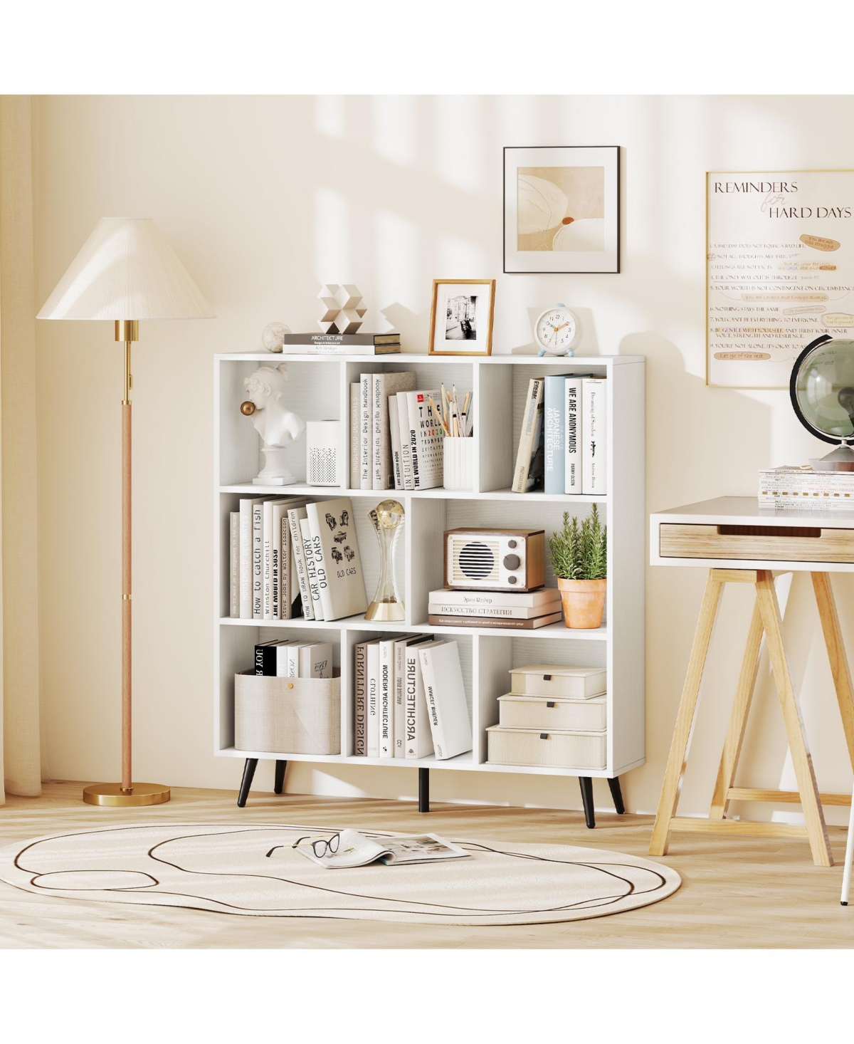 Gouun 8-Cube Bookcase with Tapered Metal Legs and Anti-Tipping Kits