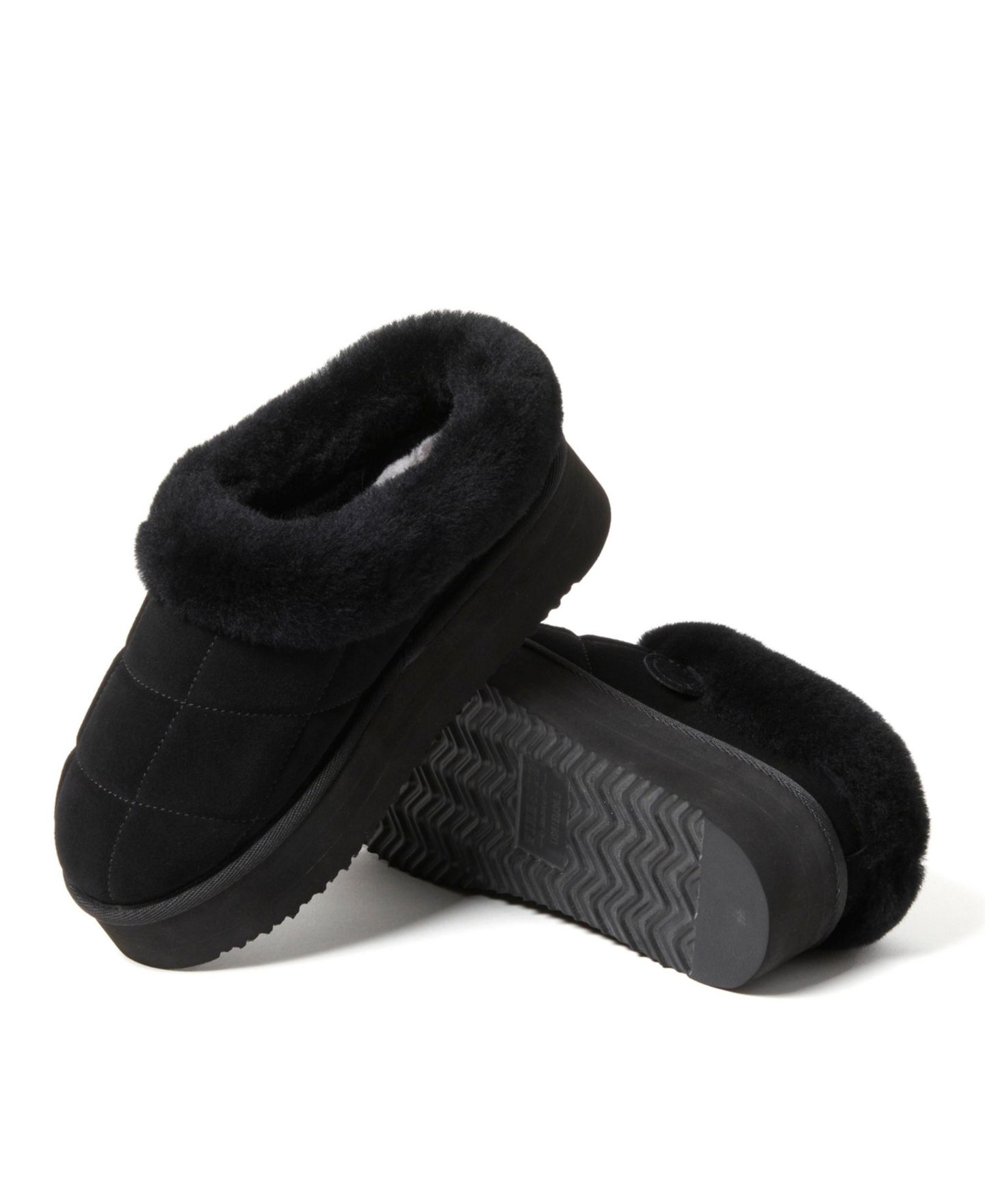 Женские сабо Dearfoams Fireside by Bendigo Genuine Shearling Quilted Platform Clog Slipper, цвет: Чёрный — фото 7