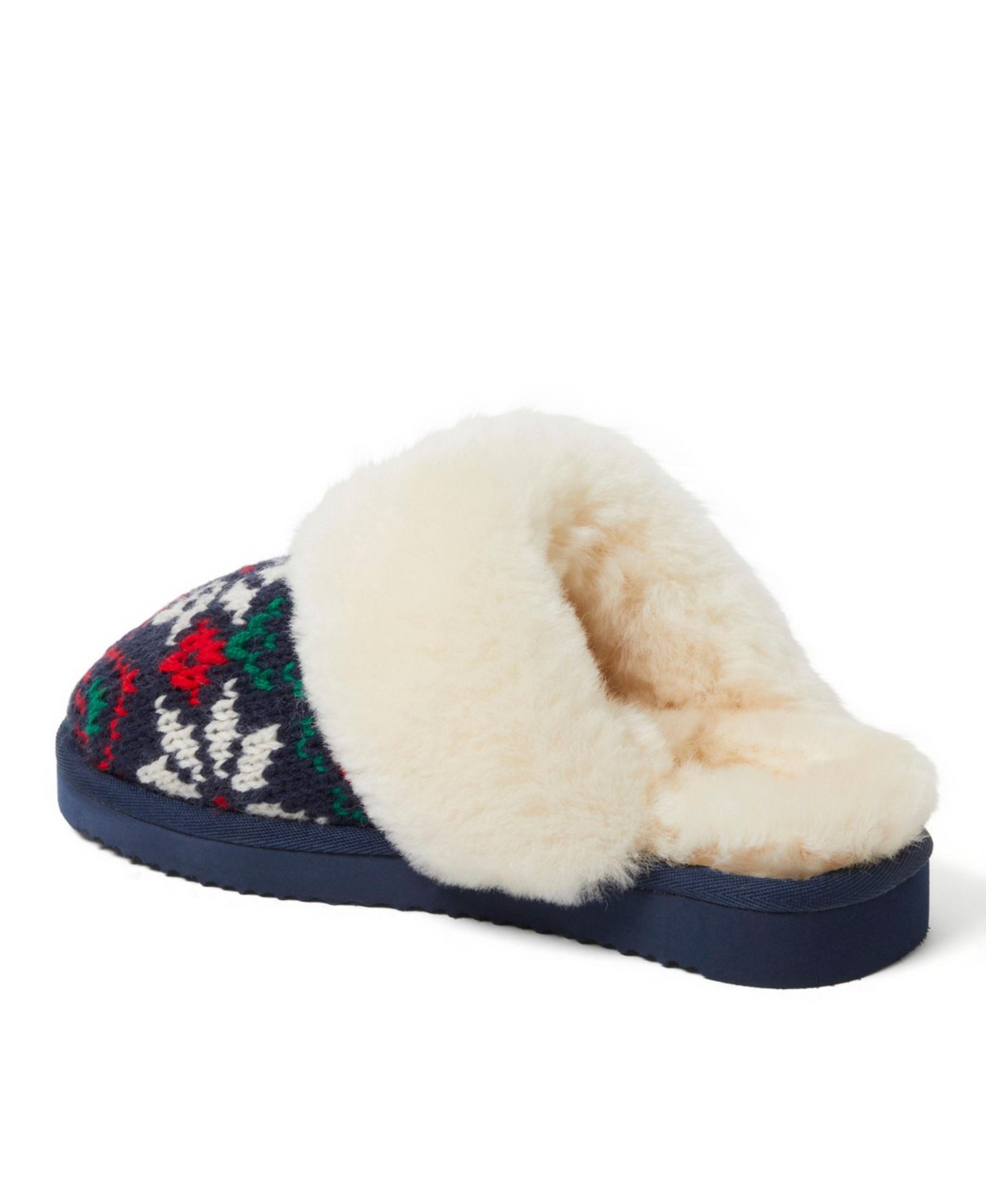 Женские тапочки Dearfoams Sydney Holiday Fair Isle Genuine Shearling Scuff Slipper, цвет: Peacoat — фото 7