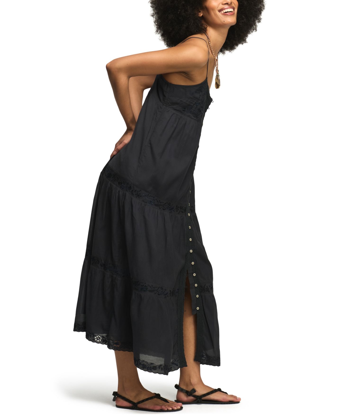 Женское платье Lucky Brand Embroidered V-Neck Tiered Midi, цвет: Чернильный — фото 3