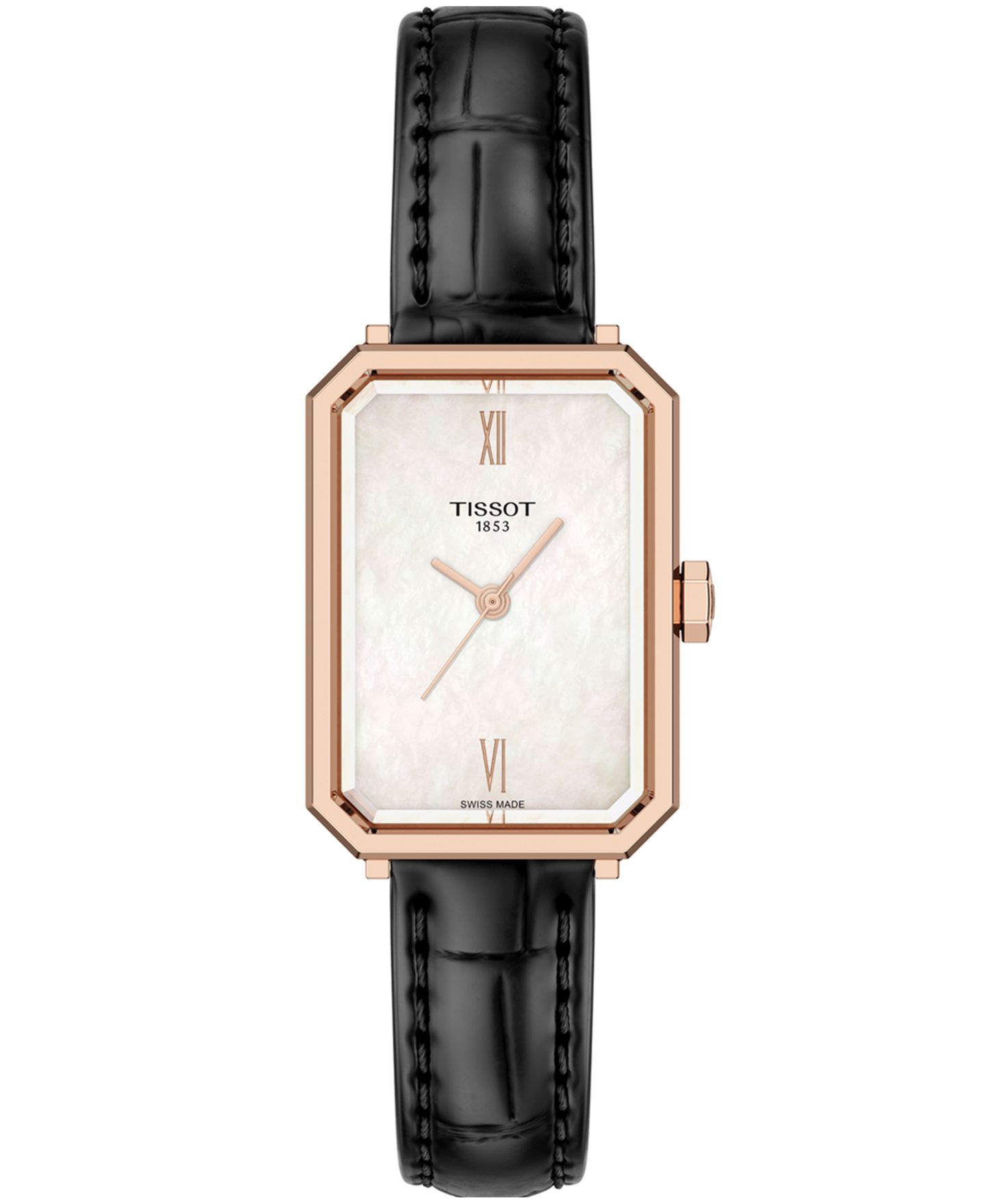 Женские кварцевые часы Tissot с чёрным кожаным ремешком, 21.80 мм — фото 1