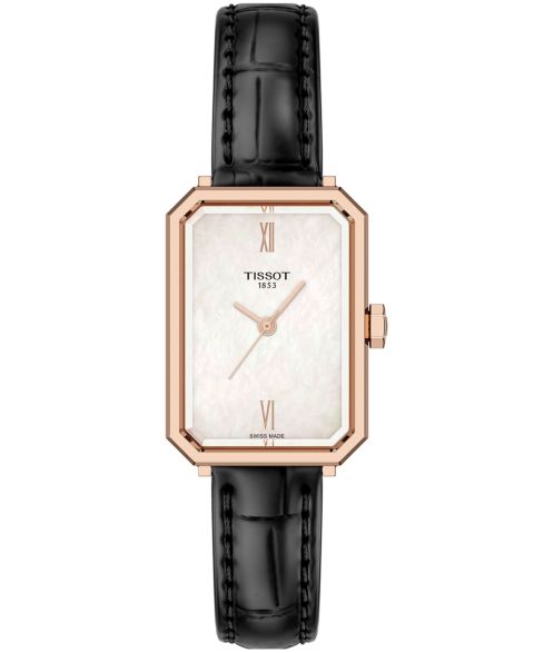 Женские кварцевые часы Tissot с чёрным кожаным ремешком, 21.80 мм