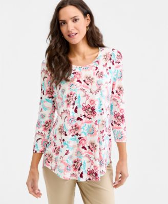 Women's Printed Scoop-Neck 3/4-Sleeve Top