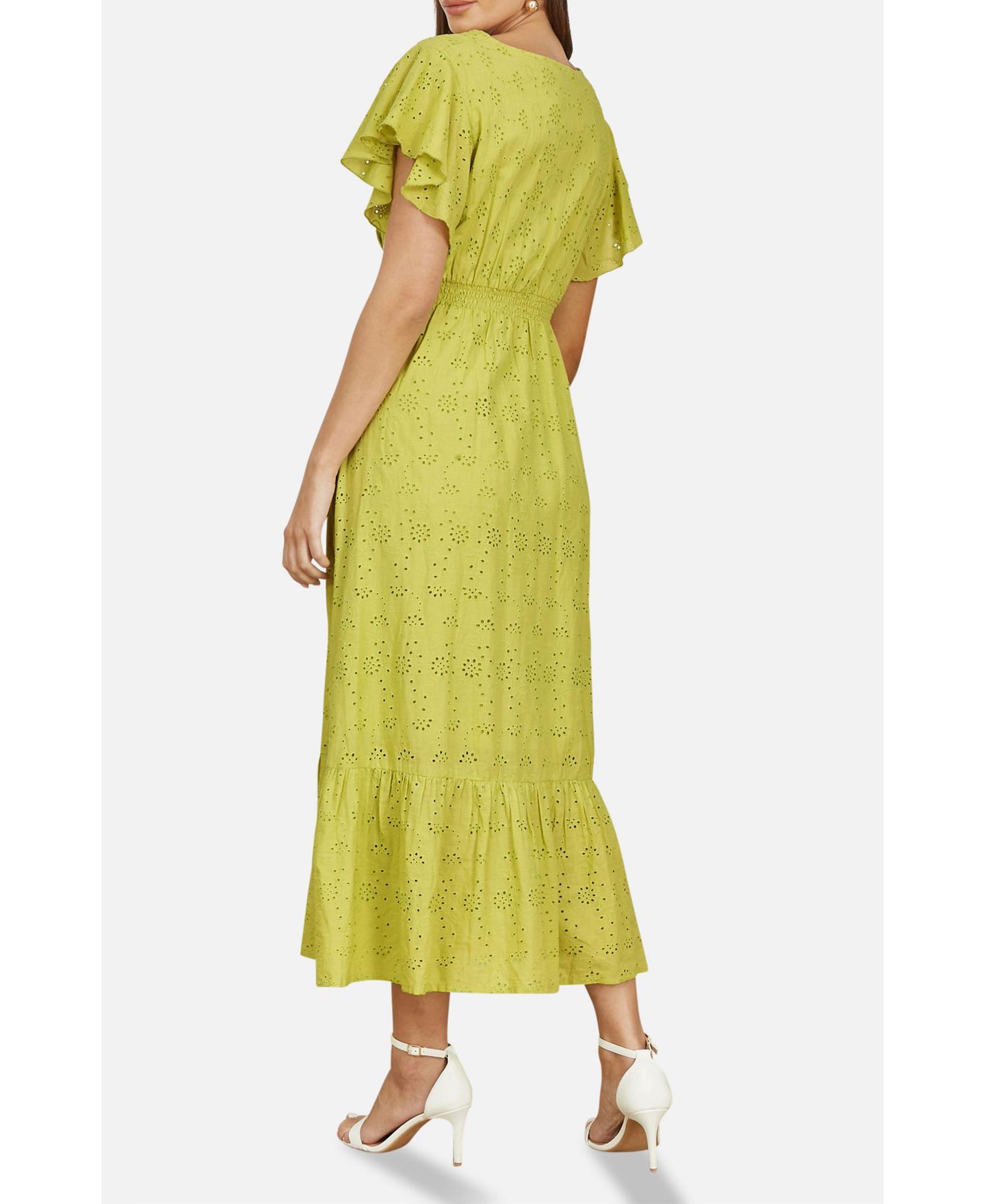 Женское платье Yumi Cotton Broderie Anglaise Wrap Midi, цвет: Лаймовый зелёный — фото 7