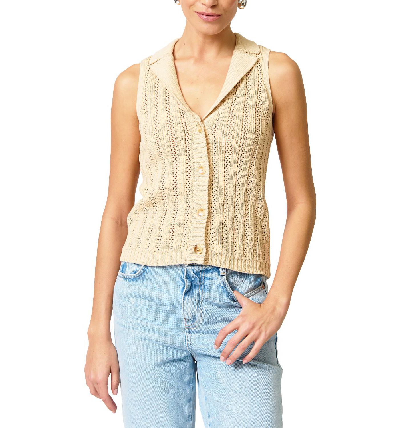 Женский жилет Central Park West Francie Mesh Stitch Sleeveless, цвет: Песочный бежевый — фото 1