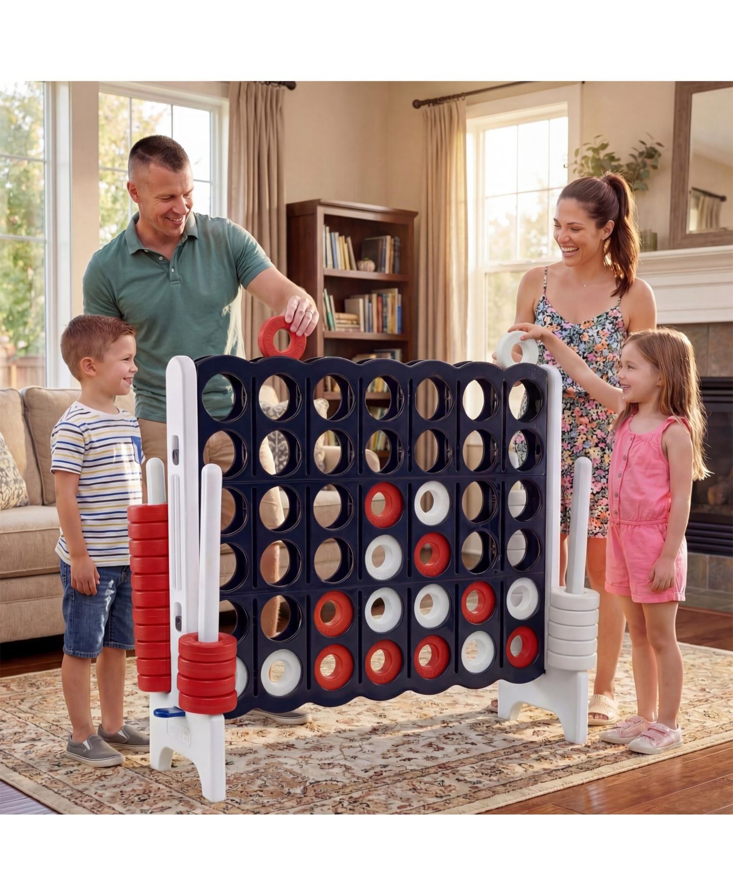 Детские настольные игры Costway Jumbo 4-to-Score 4 in A Row Board Game Set Outdoor Indoor Kids Adults Family Fun, цвет: Тёмно-синий — фото 2
