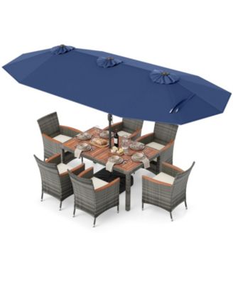 8-Piece Rattan Patio Dining Set with 13.5 ft Market Umbrella
